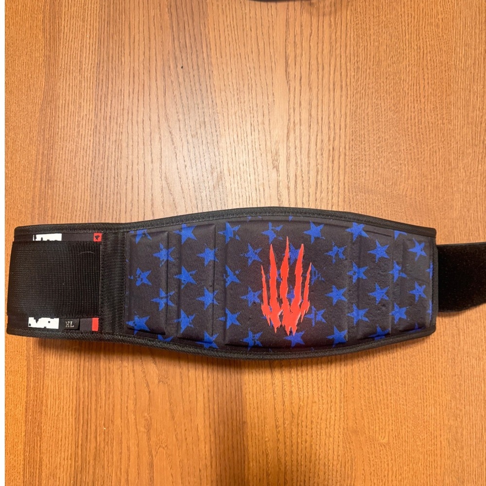 Bear KompleX 4 Inch Straight Weightlifting Belt Patriotic Stars Claw Marks XL